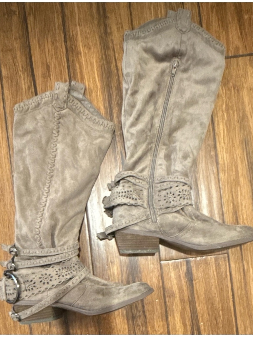Not Rated Taupe Suede Mid-Calf Heeled Boots
